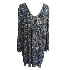 J. Jill Wearever Collection V-neck top in 2X  black blue pattern 3/4 sleeve